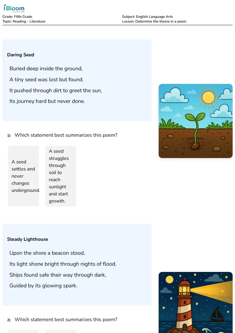 Determine the theme in a poem Lesson for Fifth Grade | iBloom