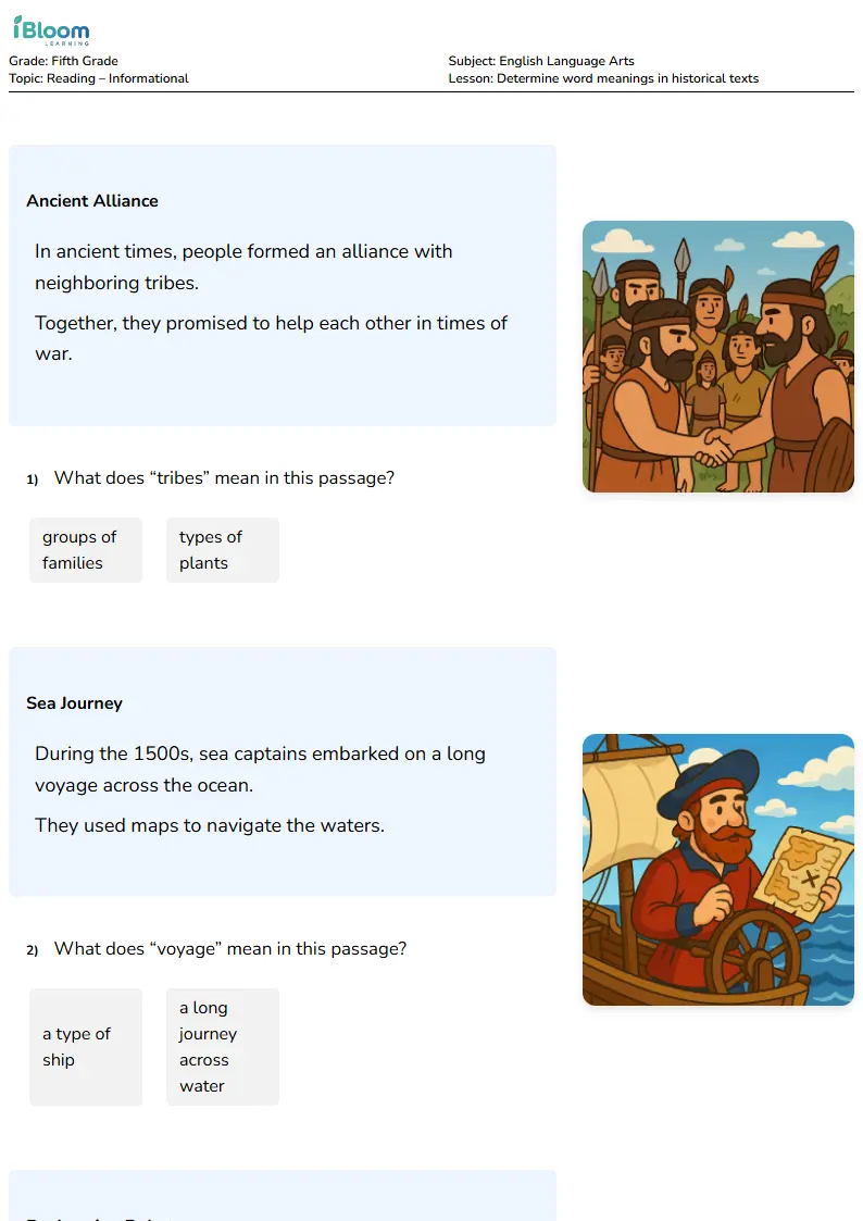 Determine word meanings in historical texts Lesson for Fifth Grade | iBloom