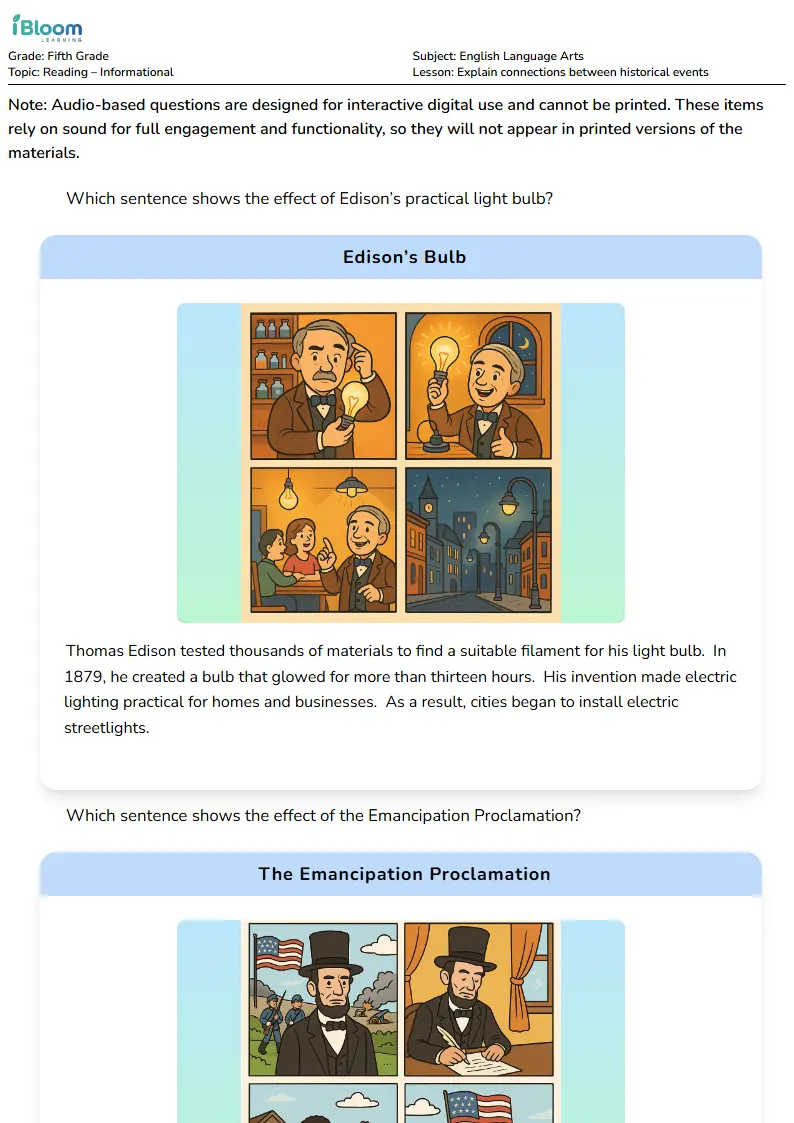 Explain connections between historical events Lesson for Fifth Grade | iBloom