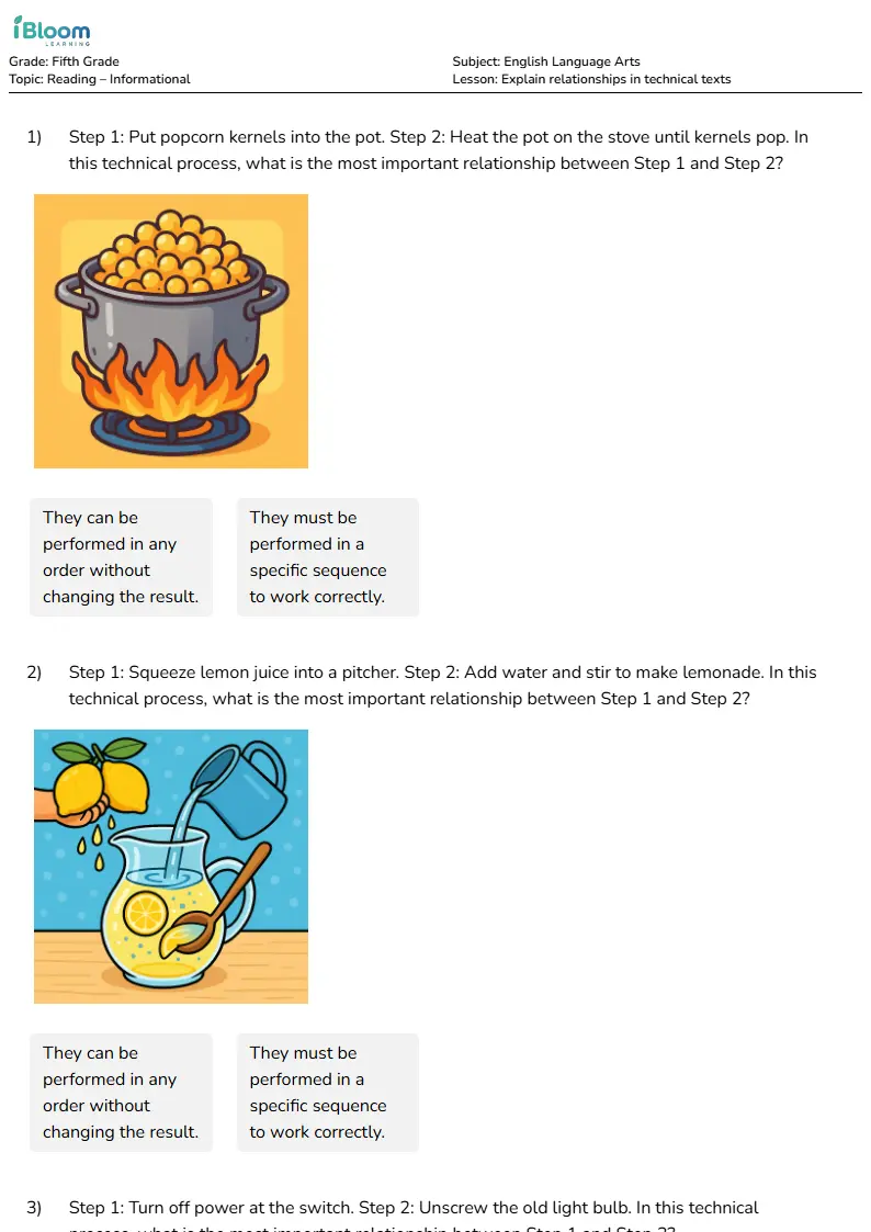 Explain relationships in technical texts Lesson for Fifth Grade | iBloom