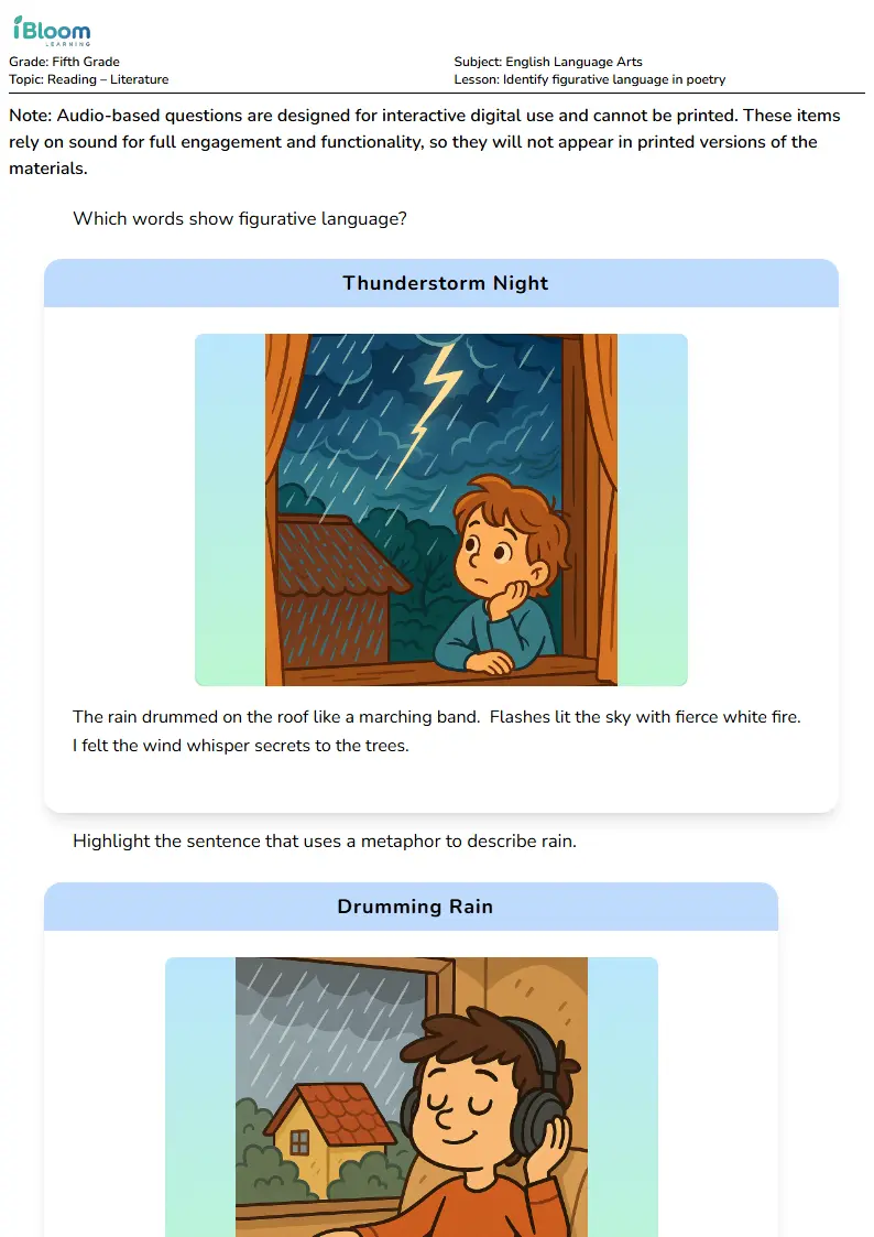 Identify figurative language in poetry Lesson for Fifth Grade | iBloom