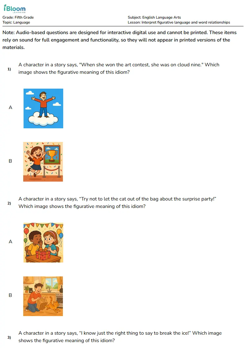 Interpret figurative language and word relationships Lesson for Fifth Grade | iBloom