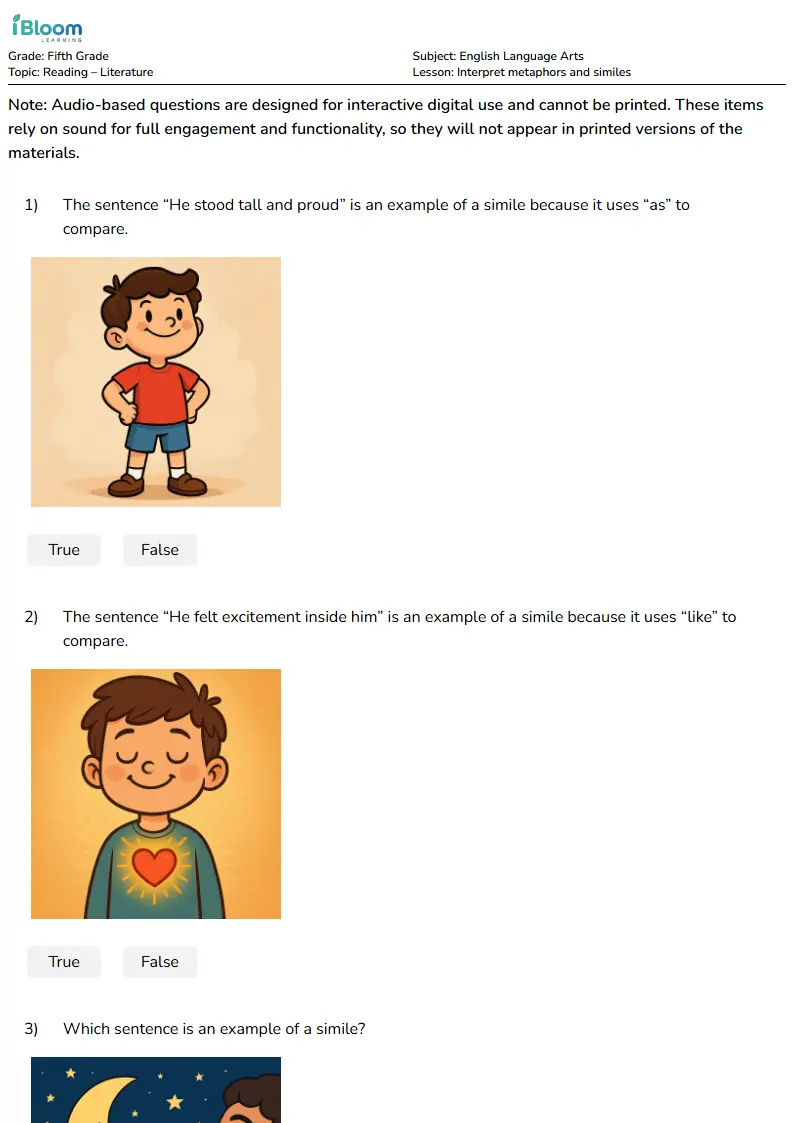 Interpret metaphors and similes Lesson for Fifth Grade | iBloom