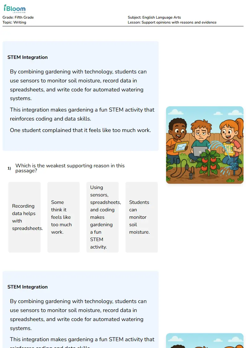 Support opinions with reasons and evidence Lesson for Fifth Grade | iBloom