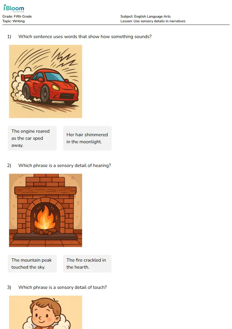 Use sensory details in narratives Lesson for Fifth Grade | iBloom