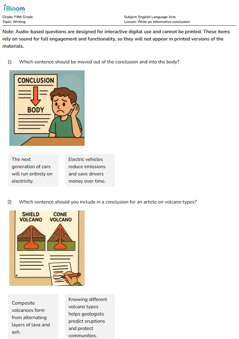 Write an informative conclusion Lesson for Fifth Grade | iBloom
