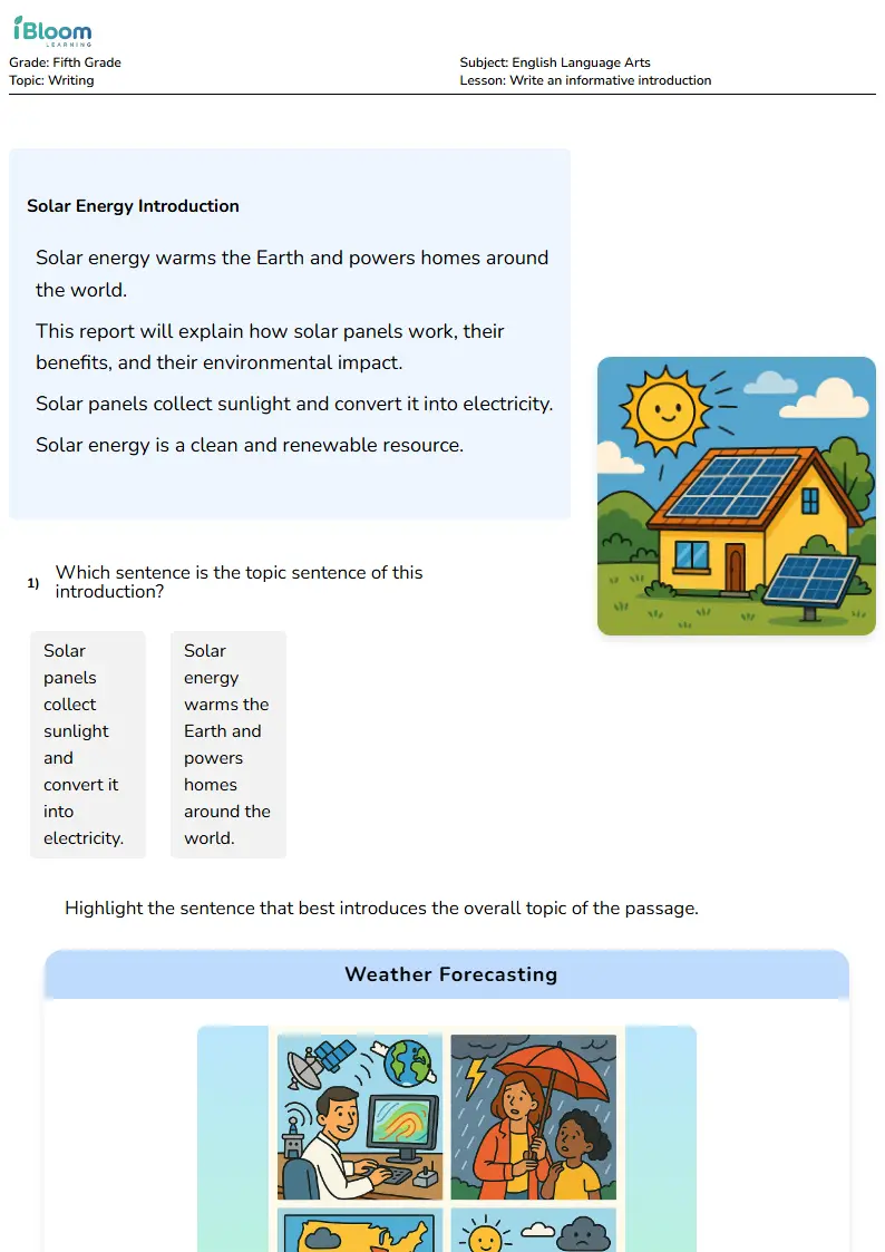 Write an informative introduction Lesson for Fifth Grade | iBloom