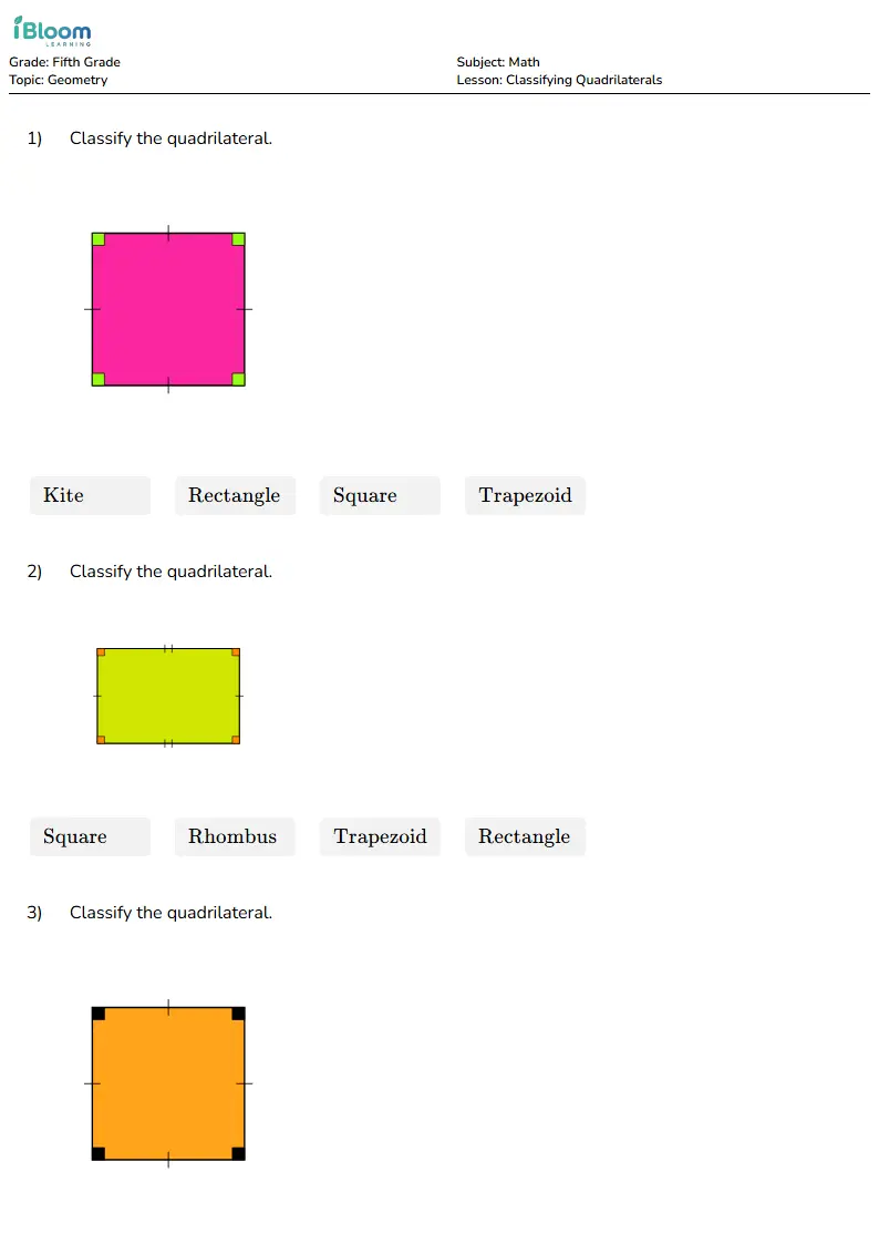 Classifying Quadrilaterals Lesson for Grade 5