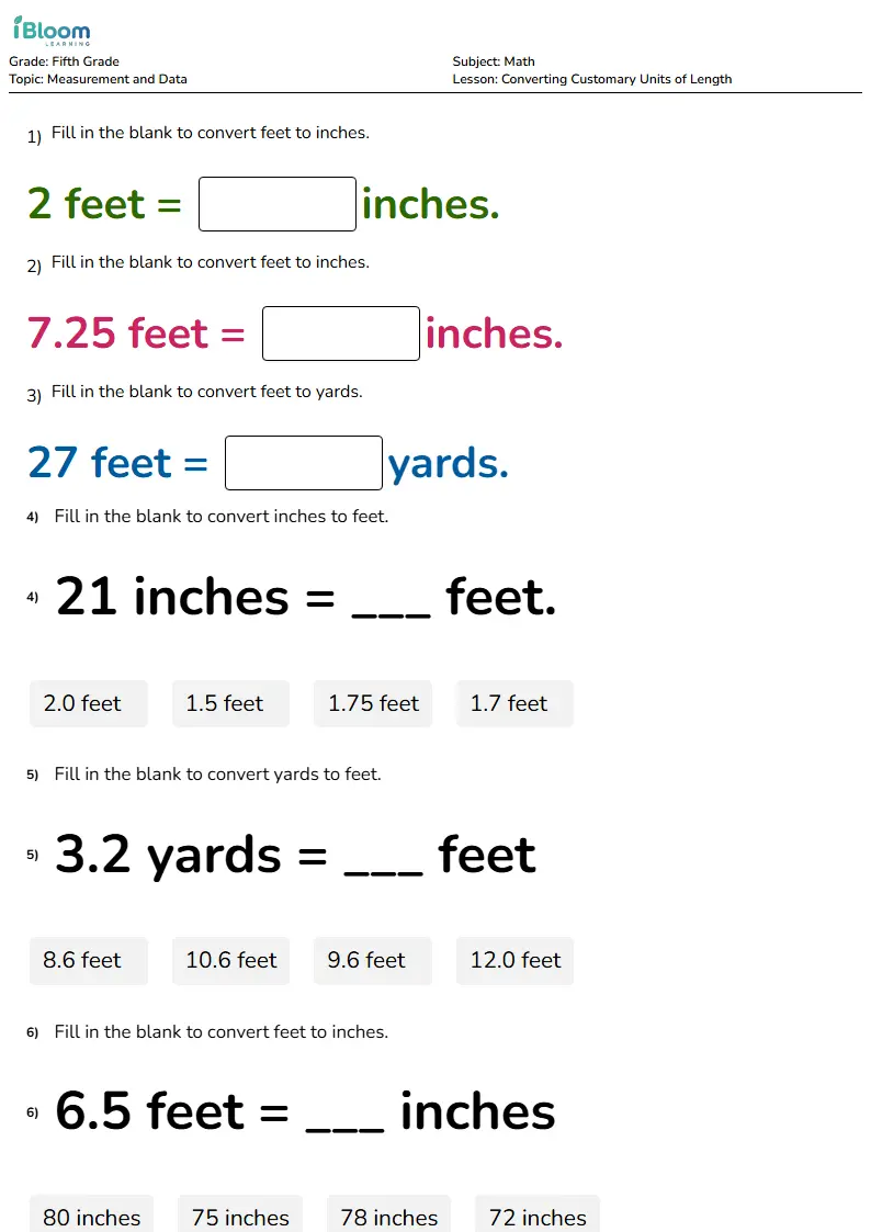 Converting Customary Units of Length Lesson for Grade 5