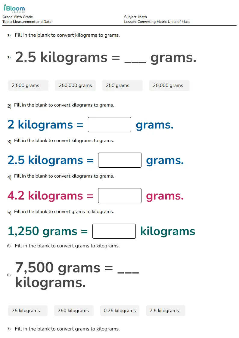 Converting Metric Units of Mass Lesson for Grade 5