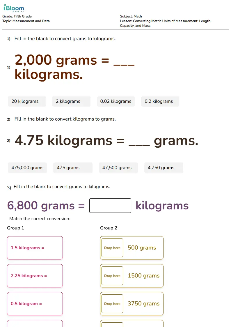 Converting Metric Units of Measurement: Length, Capacity, and Mass Lesson for Grade 5