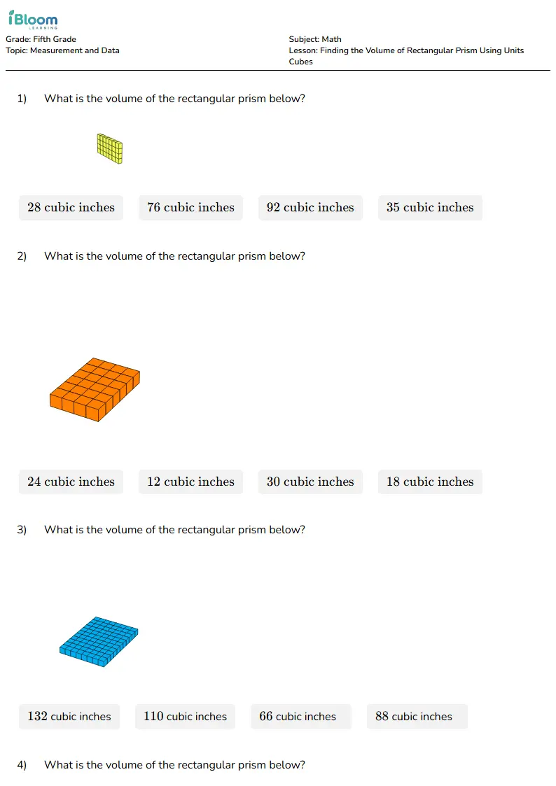 Finding the Volume of Rectangular Prism Using Units Cubes Lesson for Fifth Grade | iBloom