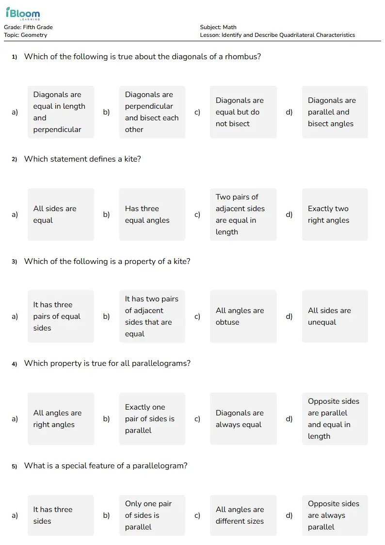 Identify and Describe Quadrilateral Characteristics Lesson for Fifth Grade | iBloom