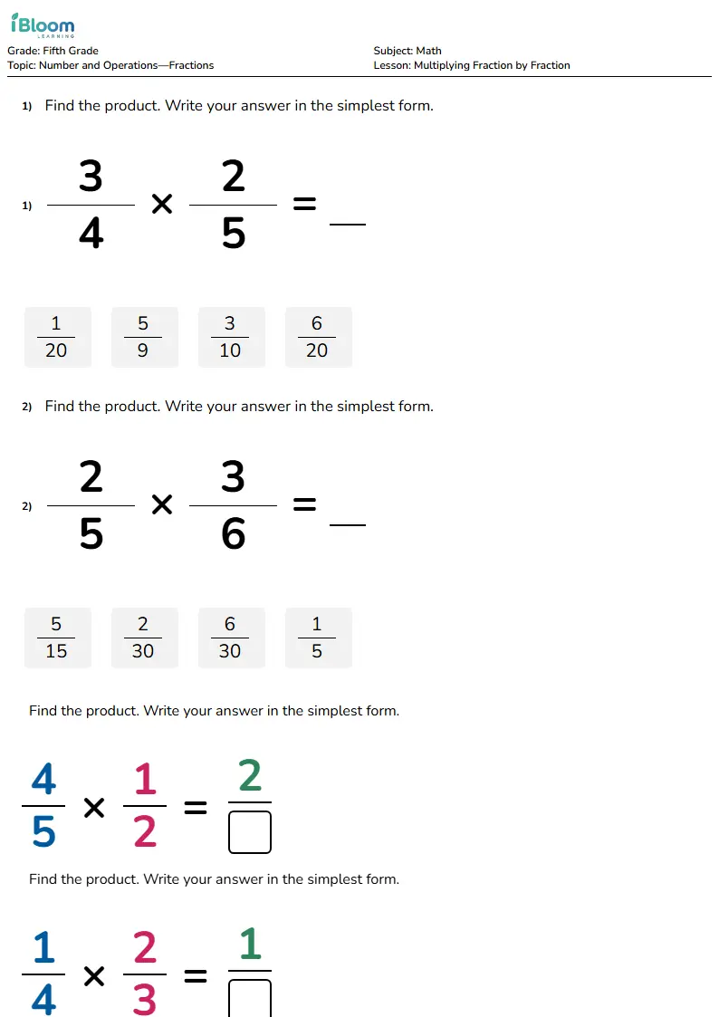 Multiplying Fraction by Fraction Lesson for Fifth Grade | iBloom