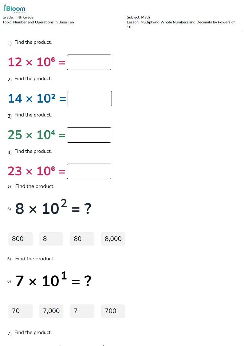 Multiplying Whole Numbers and Decimals by Powers of 10 Lesson for Fifth Grade | iBloom