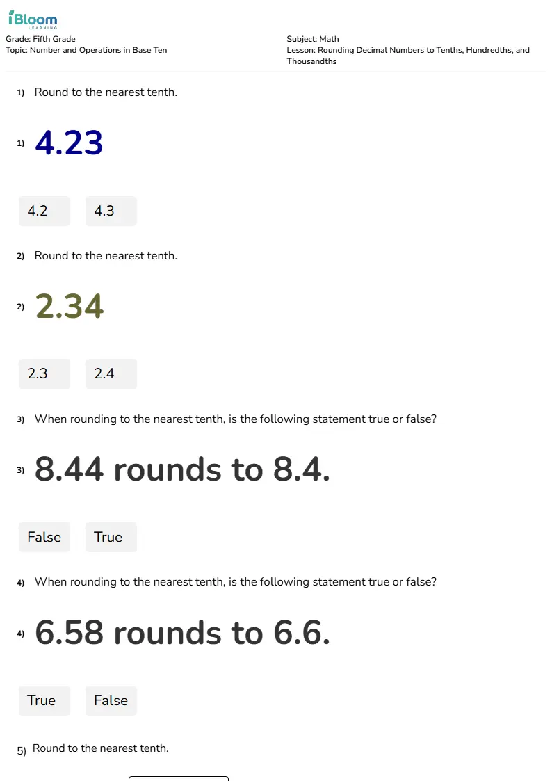 Rounding Decimal Numbers to Tenths, Hundredths, and Thousandths Lesson for Fifth Grade | iBloom
