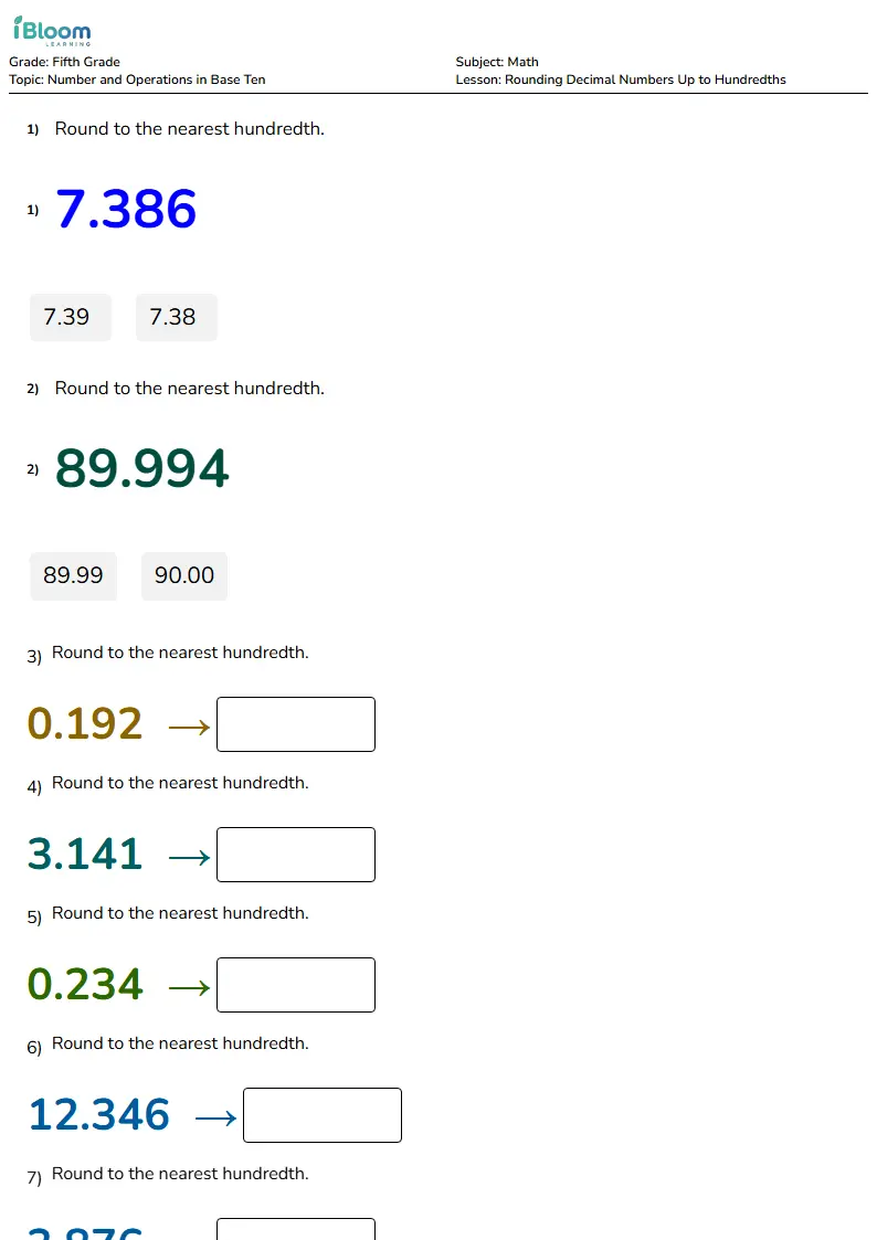 Rounding Decimal Numbers Up to Hundredths Lesson for Fifth Grade | iBloom