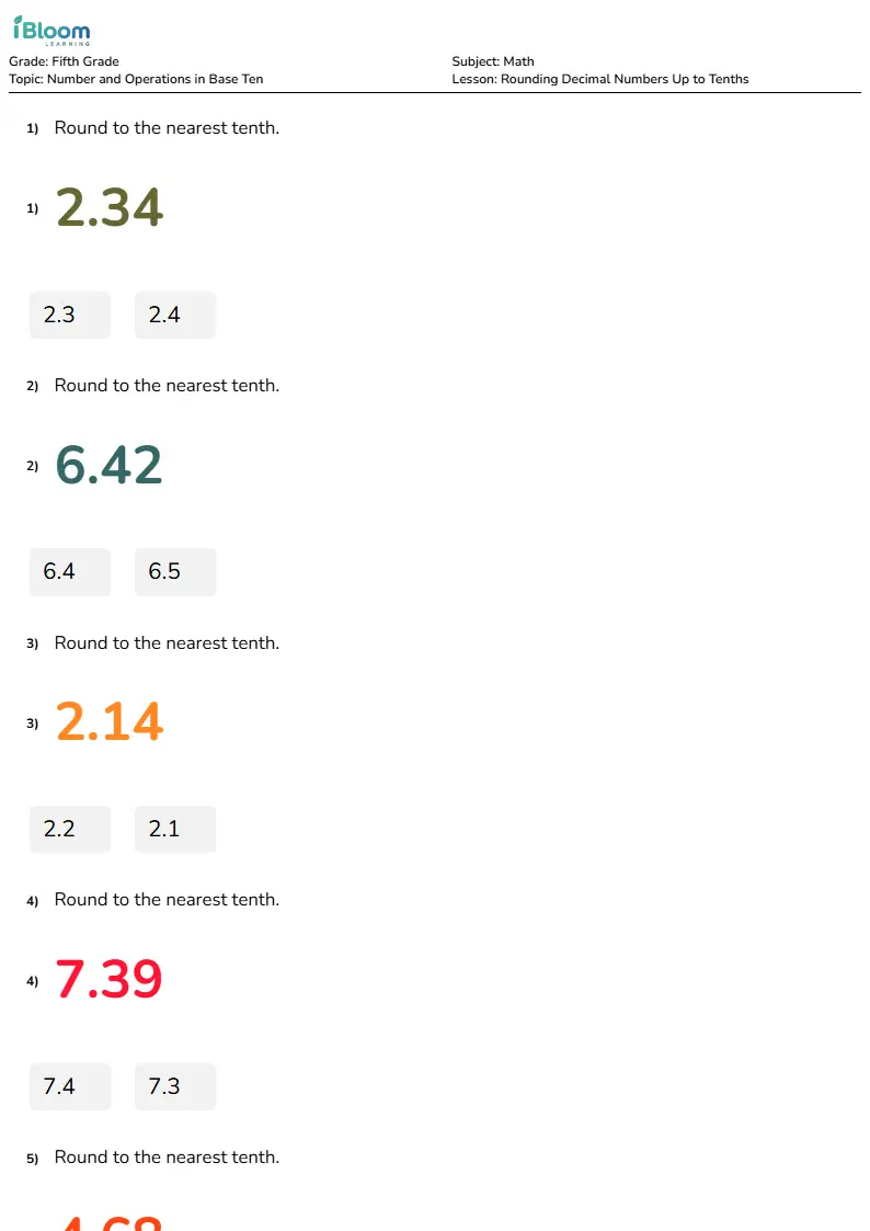 Rounding Decimal Numbers Up to Tenths Lesson for Fifth Grade | iBloom