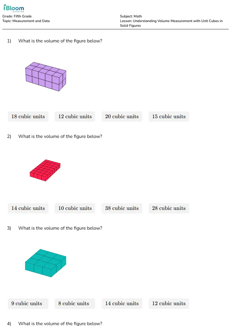 Understanding Volume Measurement with Unit Cubes in Solid Figures Lesson for Fifth Grade | iBloom
