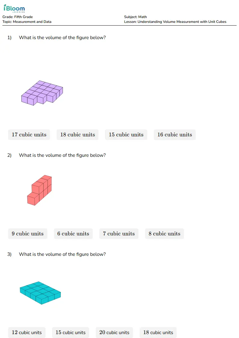 Understanding Volume Measurement with Unit Cubes Lesson for Fifth Grade | iBloom