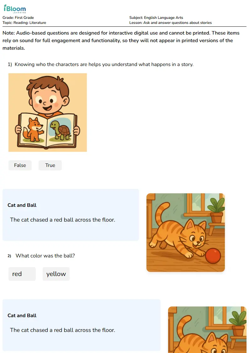 Ask and answer questions about stories Lesson for First Grade