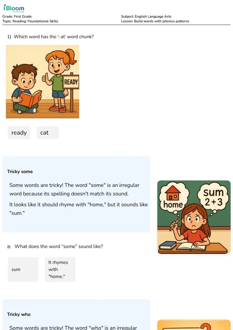 Build words with phonics patterns Lesson for First Grade