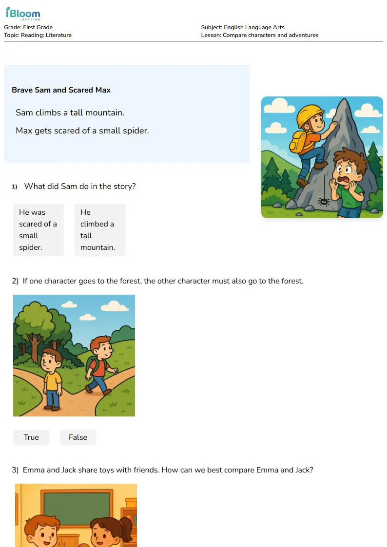 Compare characters and adventures Lesson for First Grade