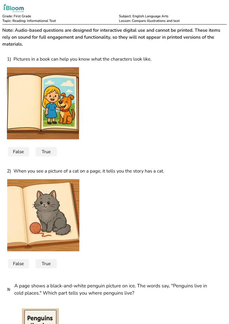 Compare illustrations and text Lesson for First Grade
