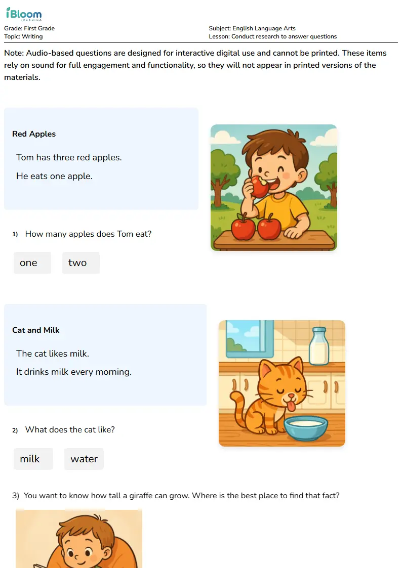 Conduct research to answer questions Lesson for First Grade