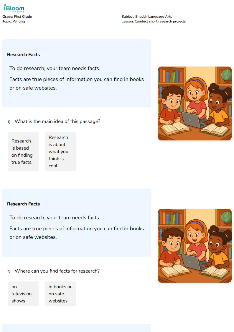 Conduct short research projects Lesson for First Grade