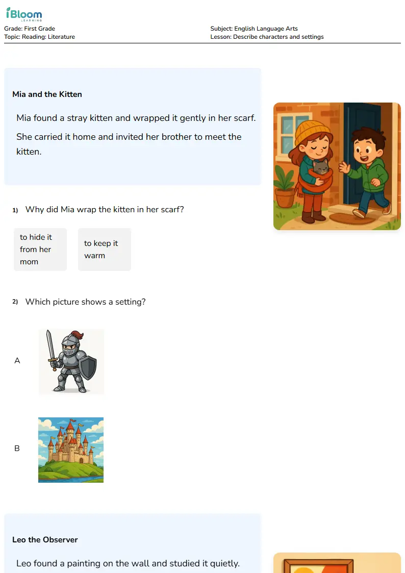 Describe characters and settings Lesson for First Grade
