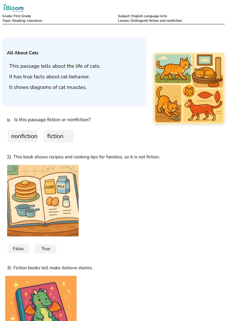 Distinguish fiction and nonfiction Lesson for First Grade