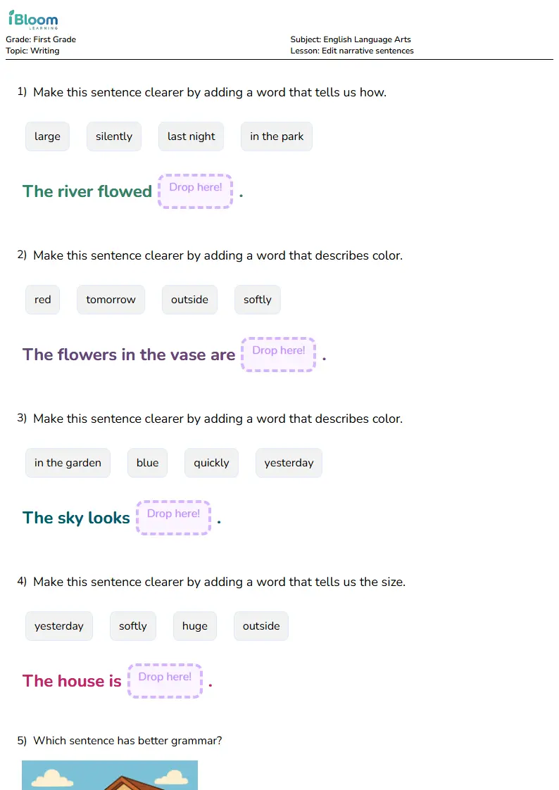 Edit narrative sentences Lesson for First Grade