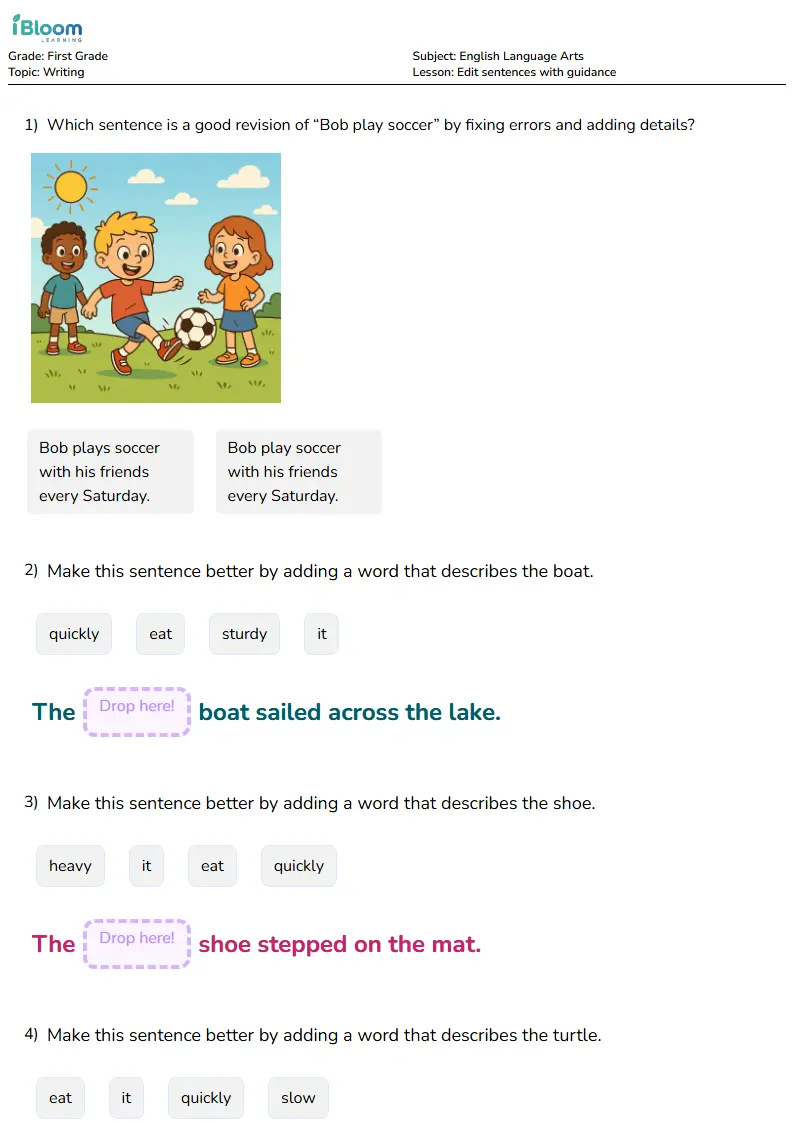 Edit sentences with guidance Lesson for First Grade | iBloom