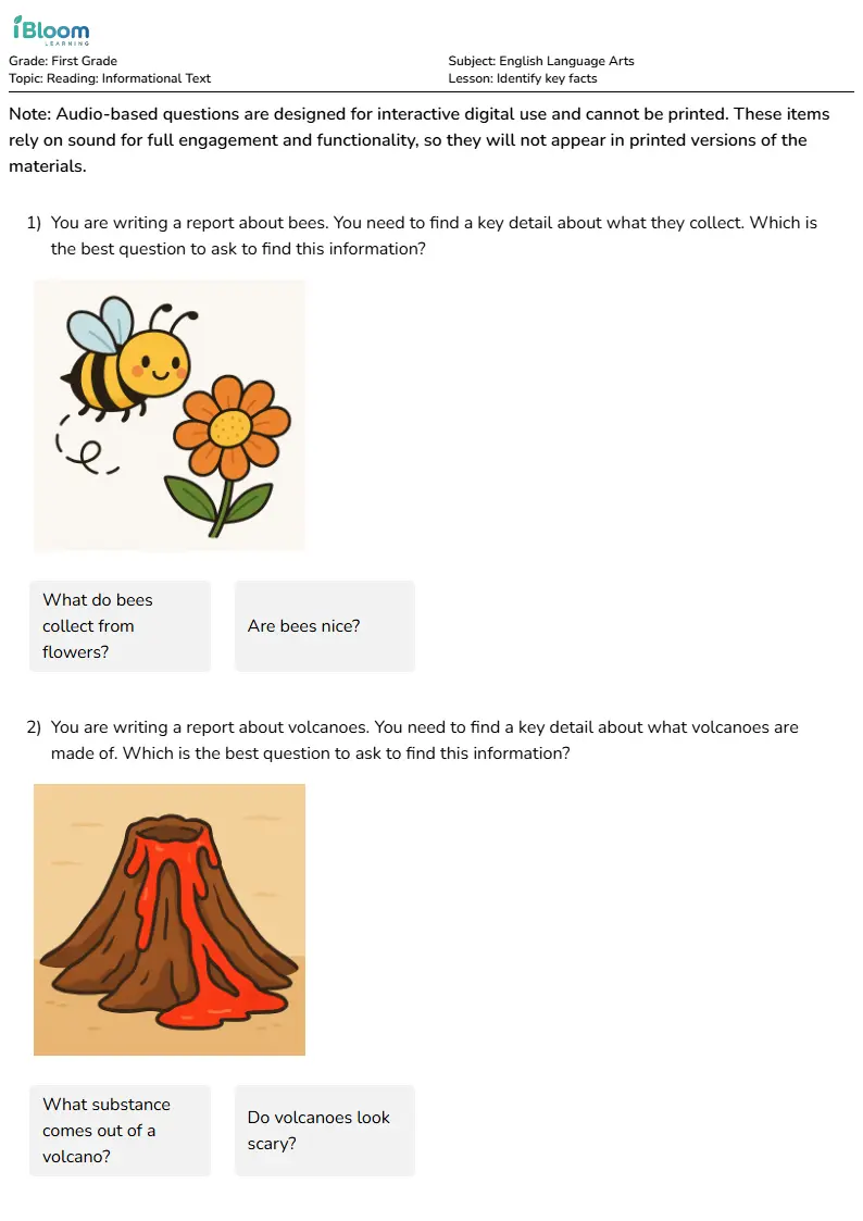 Preview image for Identify key facts Worksheets for First Grade