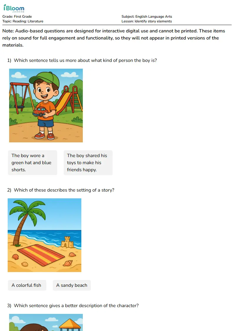 Identify story elements Lesson for First Grade | iBloom