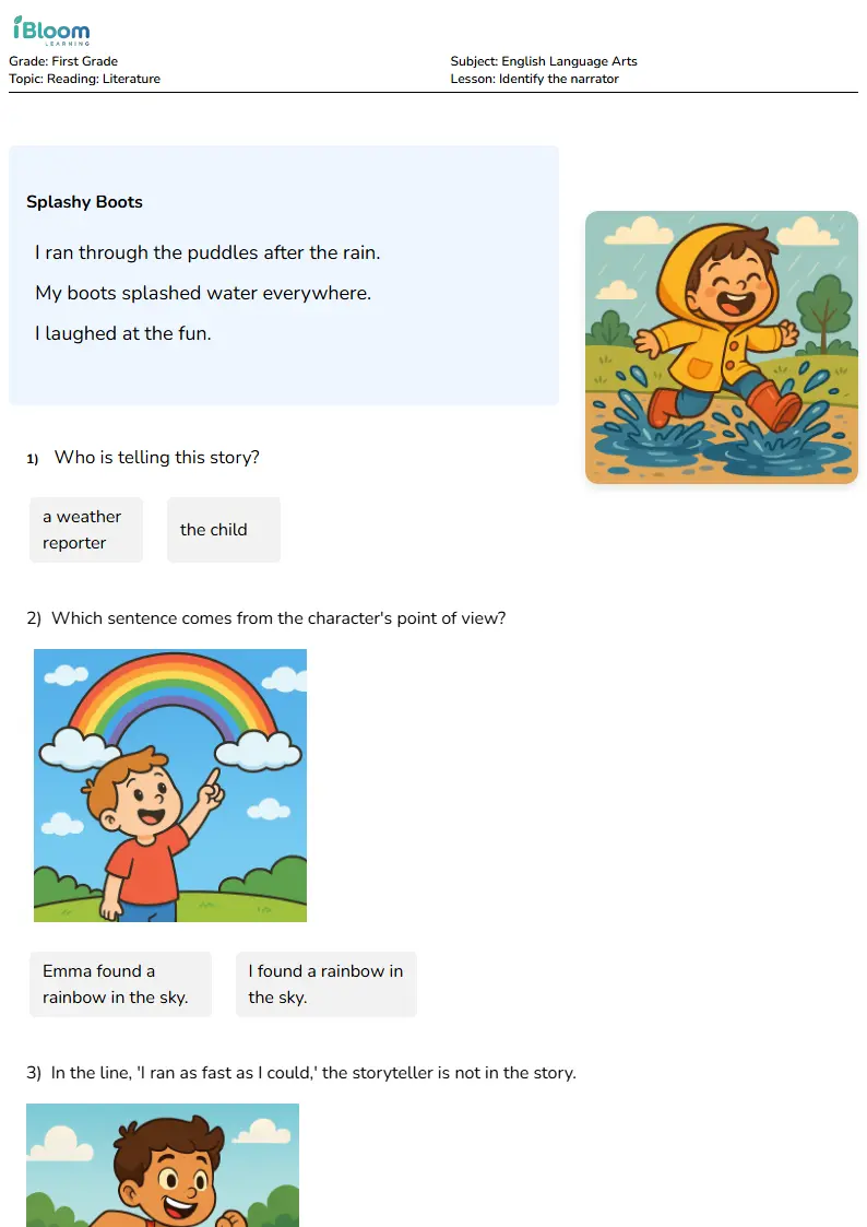 Identify the narrator Lesson for First Grade | iBloom