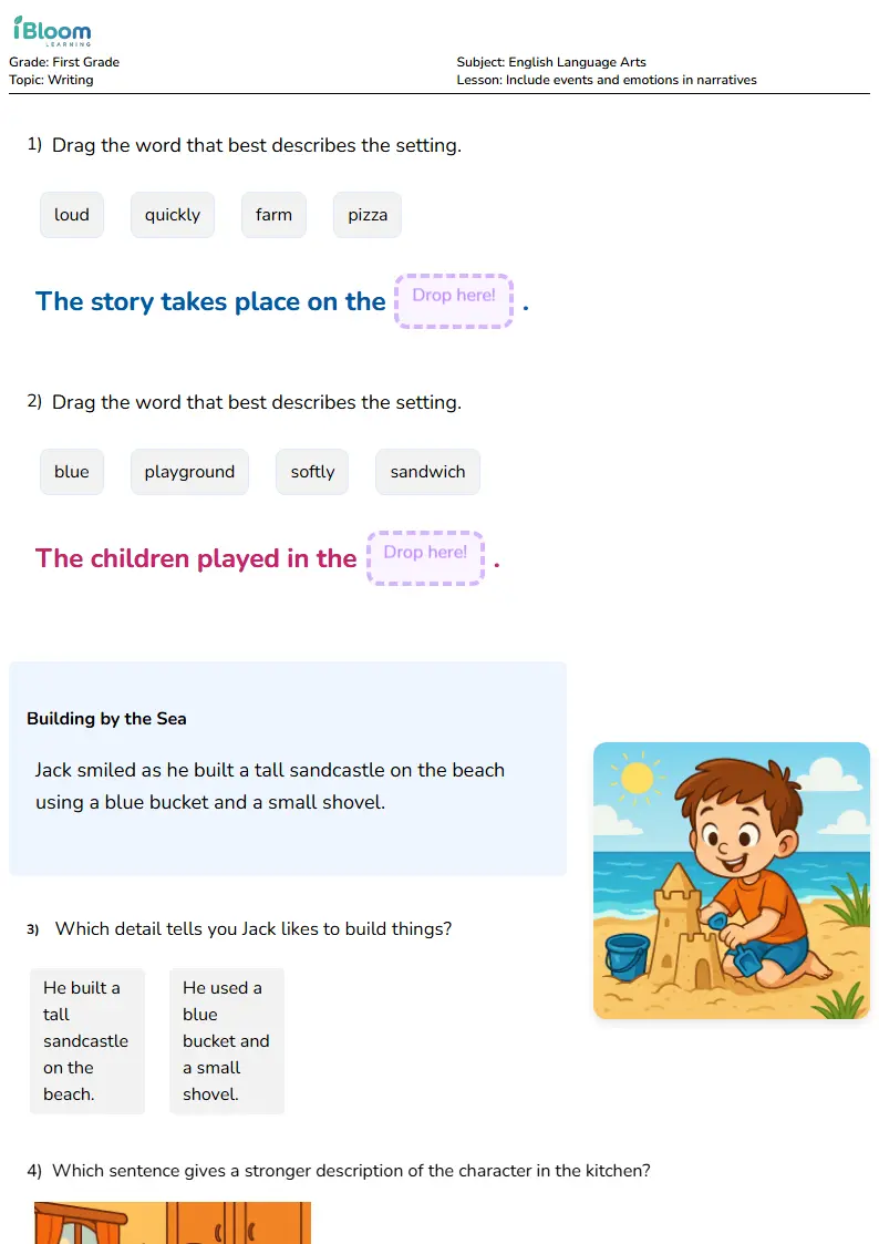 Include events and emotions in narratives Lesson for First Grade | iBloom