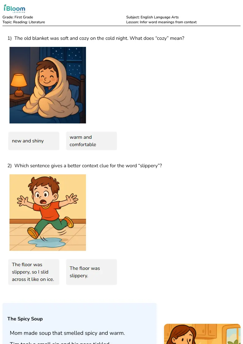 Infer word meanings from context Lesson for First Grade | iBloom