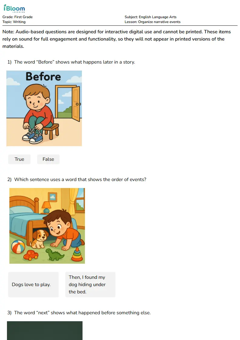 Organize narrative events Lesson for First Grade | iBloom