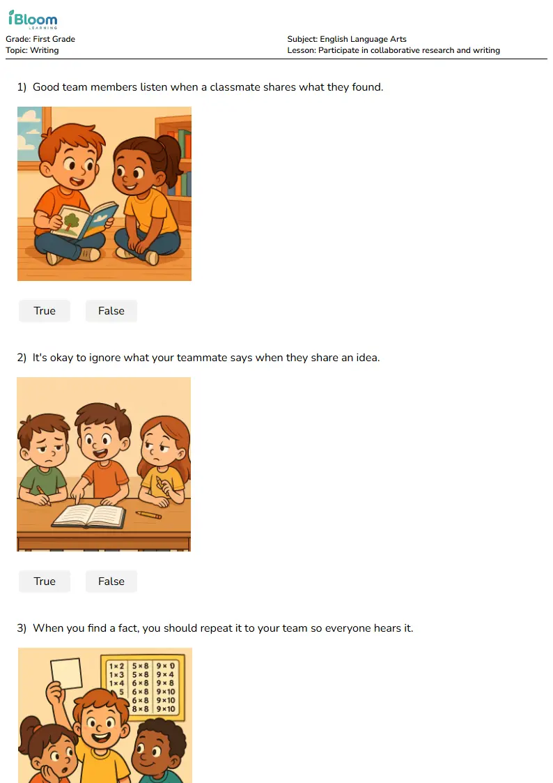 Participate in collaborative research and writing Lesson for First Grade | iBloom