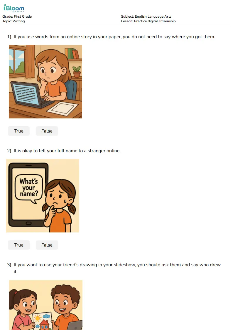 Practice digital citizenship Lesson for First Grade | iBloom