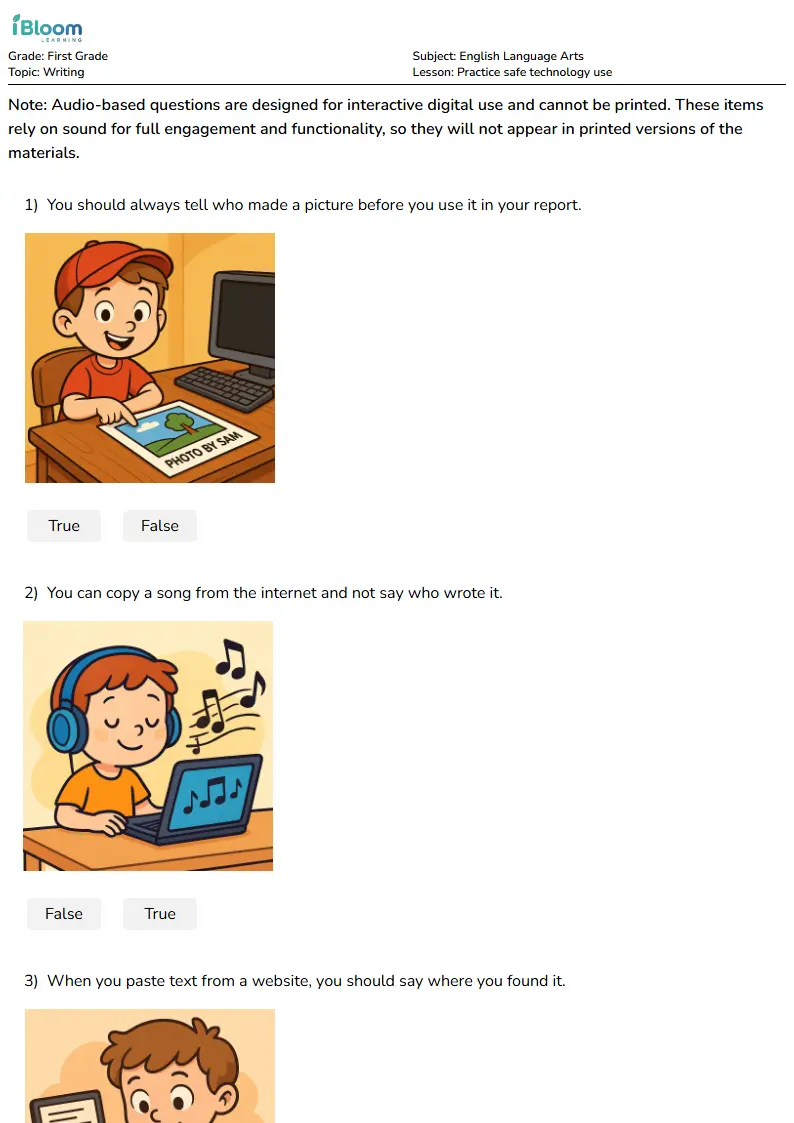 Practice safe technology use Lesson for First Grade | iBloom