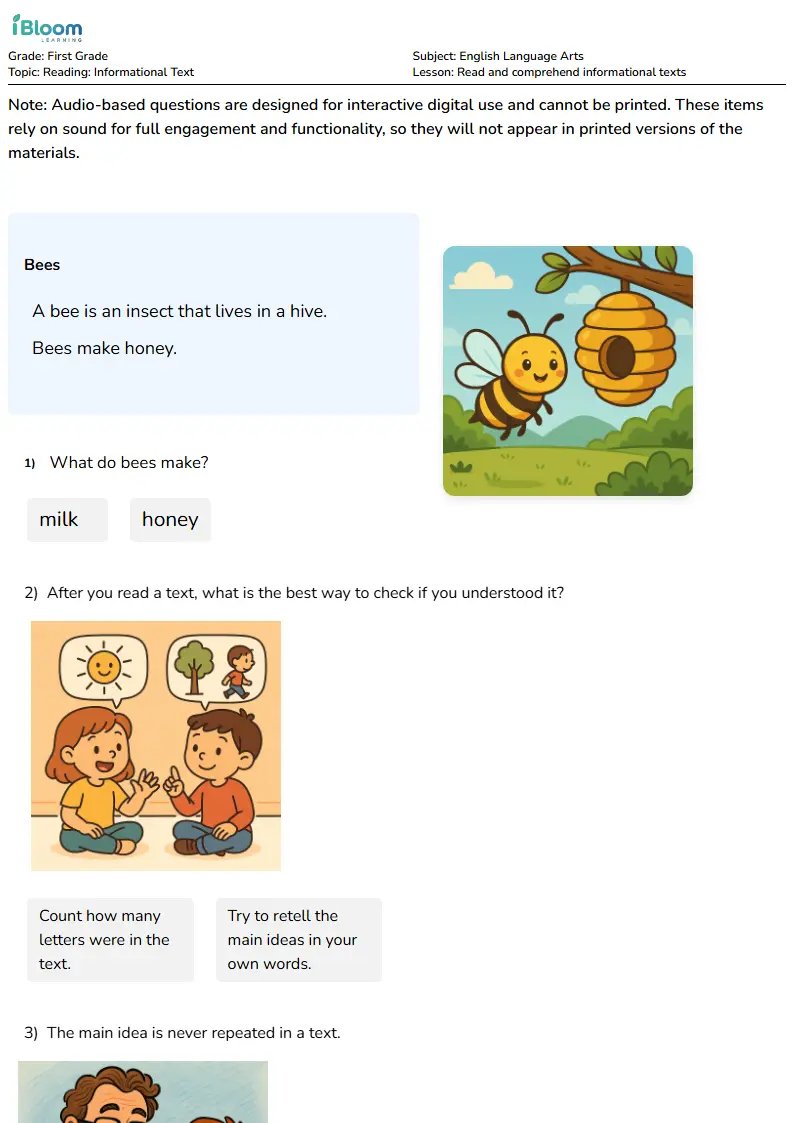 Read and comprehend informational texts Lesson for First Grade | iBloom