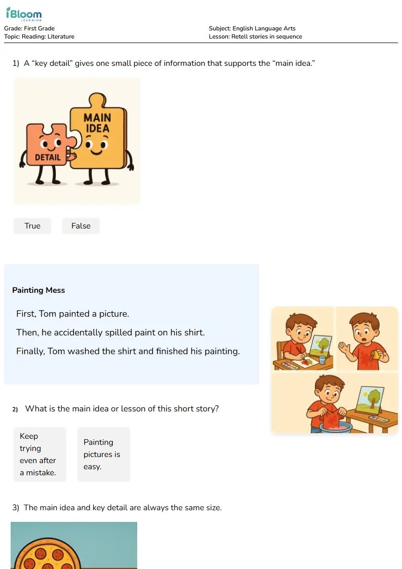 Retell stories in sequence Lesson for First Grade | iBloom