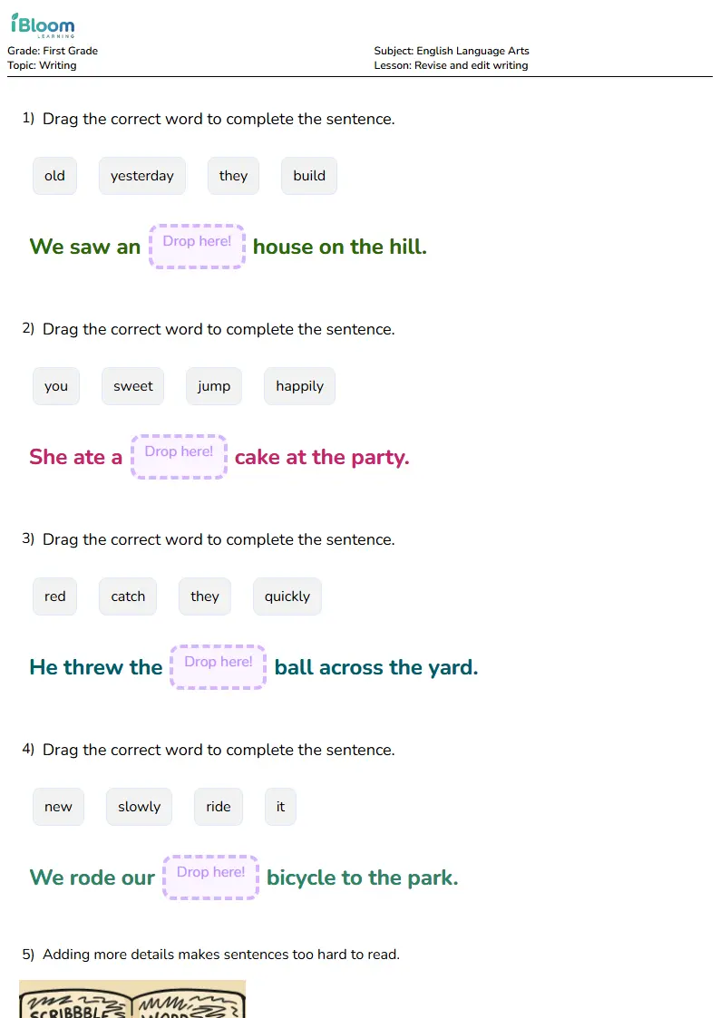 Revise and edit writing Lesson for First Grade | iBloom