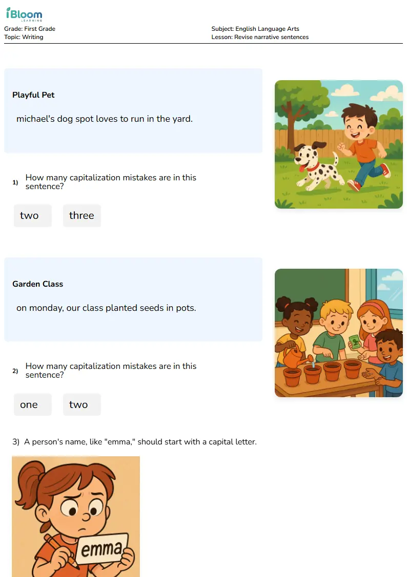 Revise narrative sentences Lesson for First Grade | iBloom
