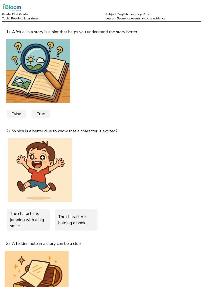 Sequence events and cite evidence Lesson for First Grade | iBloom