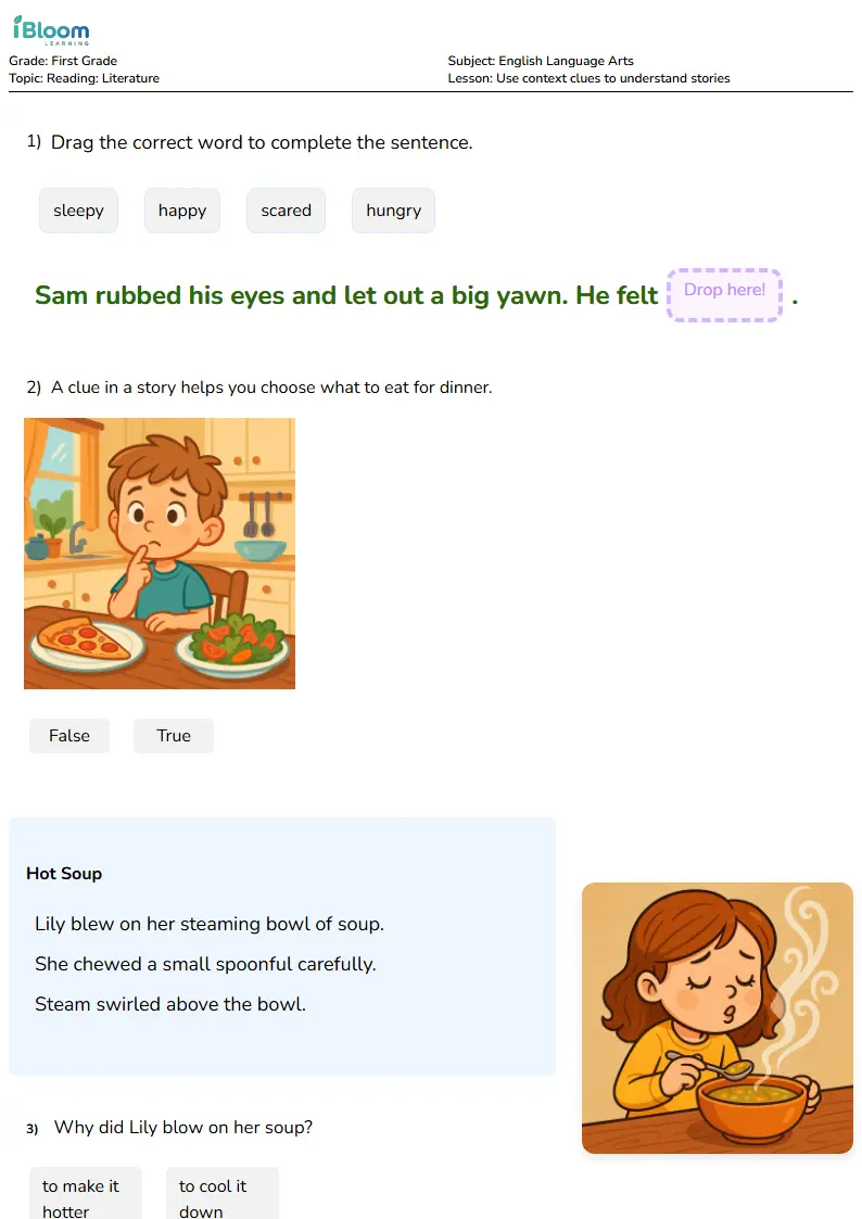 Use context clues to understand stories Lesson for First Grade | iBloom