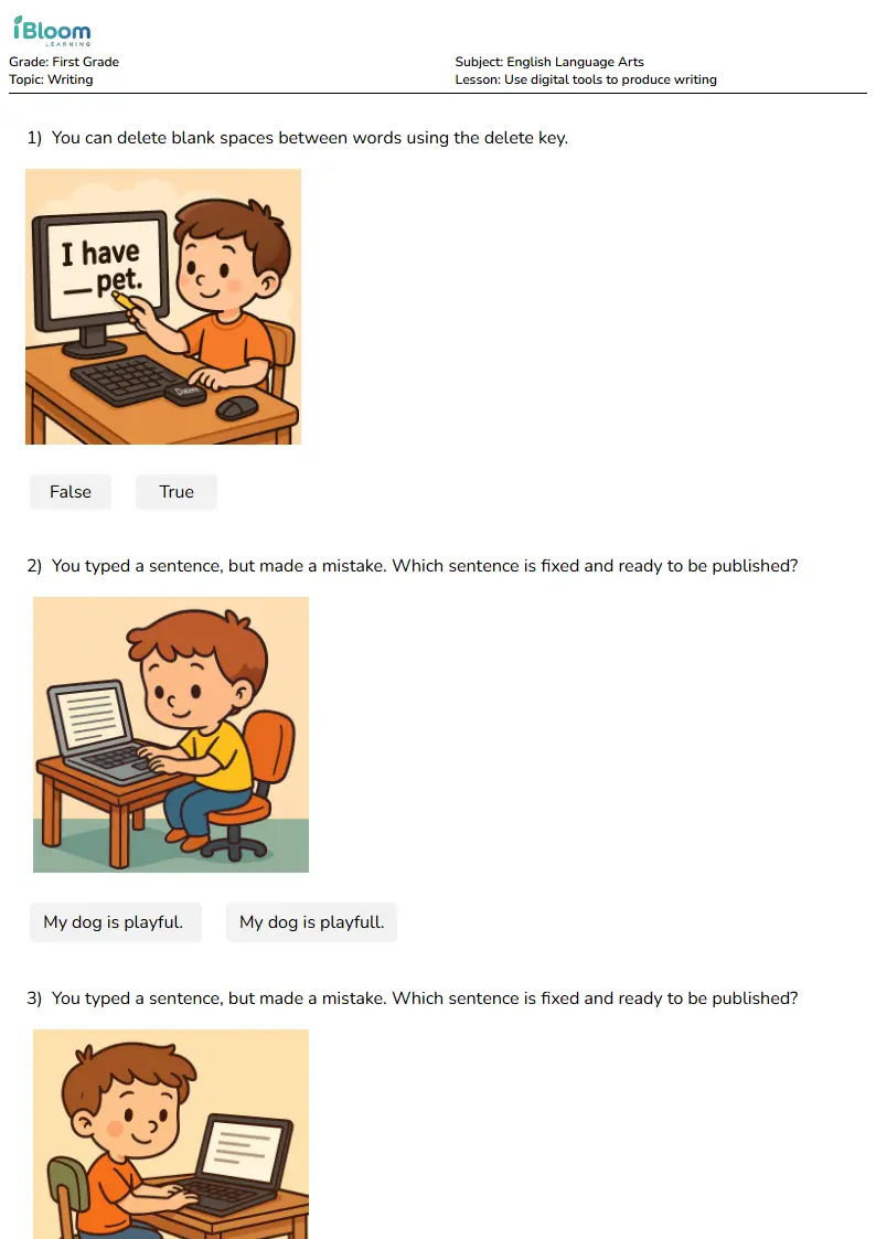 Use digital tools to produce writing Lesson for First Grade | iBloom